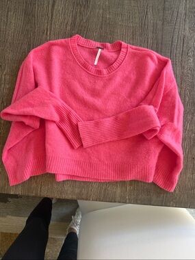 Free People Bright Pink Crewneck Sweater